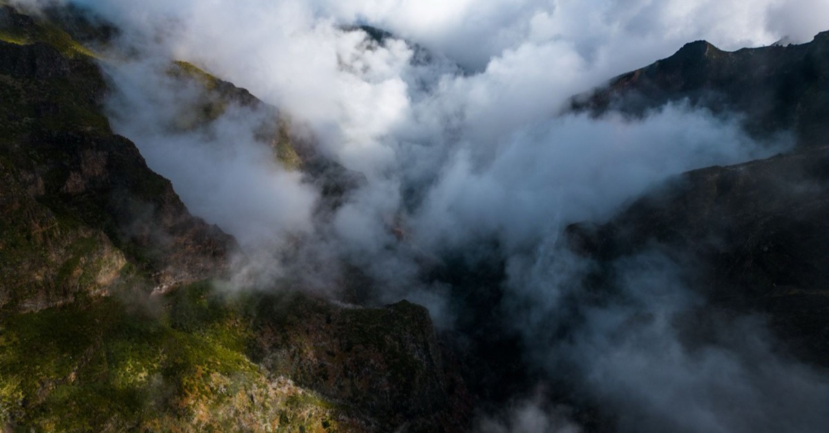 Clouds drifting through the jagged mountain valleys of Madeira's interior